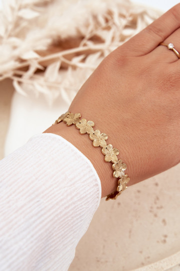 Pulsera de acero inoxidable con motivos florales color oro