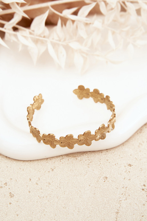 Una pulsera Femenino de acero inoxidable con motivos floralesuszki color dorado