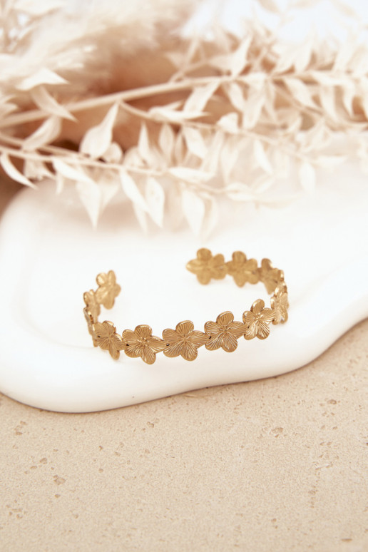 Una pulsera Femenino de acero inoxidable con motivos floralesuszki color dorado