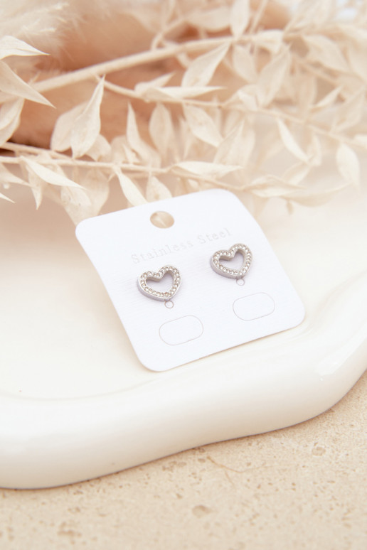 Pendientes clásicos en forma de corazón color plata