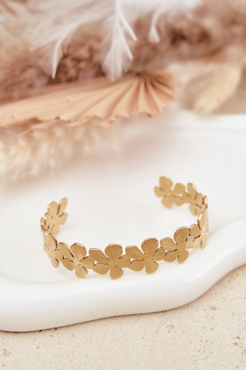 Una pulsera Femenino de acero inoxidable con flores color dorado 2