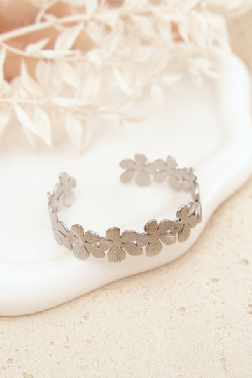 Una pulsera Femenino de acero inoxidable con flores color plata 2