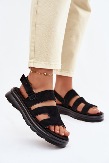 Sandalias de mujer de gamuza Big Star TT274484 de color negro 2