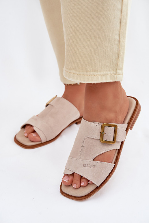 Zapatillas de ante para mujer. con tacones anchos con hebillas Big Star TT274476 beige