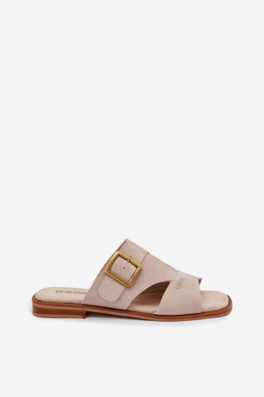 Zapatillas de ante para mujer. con tacones anchos con hebillas Big Star TT274476 beige