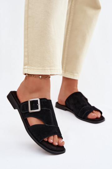 Zapatillas de ante para mujer. con tacones anchos con hebillas Big Star TT274477 de color negro 2