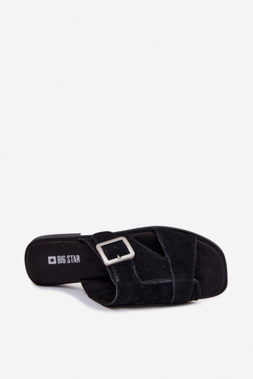 Zapatillas de ante para mujer. con tacones anchos con hebillas Big Star TT274477 de color negro