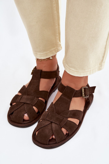 Sandalias de ante planas para mujeres Big Star TT274249 color chocolate