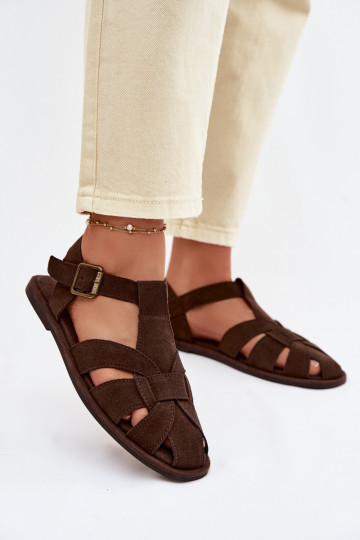 Sandalias de ante planas para mujeres Big Star TT274249 color chocolate 2
