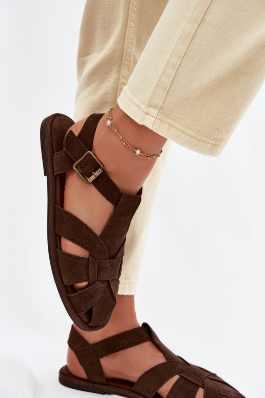 Sandalias planas para mujer.Activadoturalnego de gamuzau Big Star TT274249 CzekoladoAe