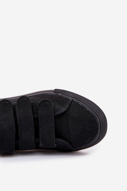 Juventud zapatillas de suela plana con sujetadores adhesivos de color negro Dilan