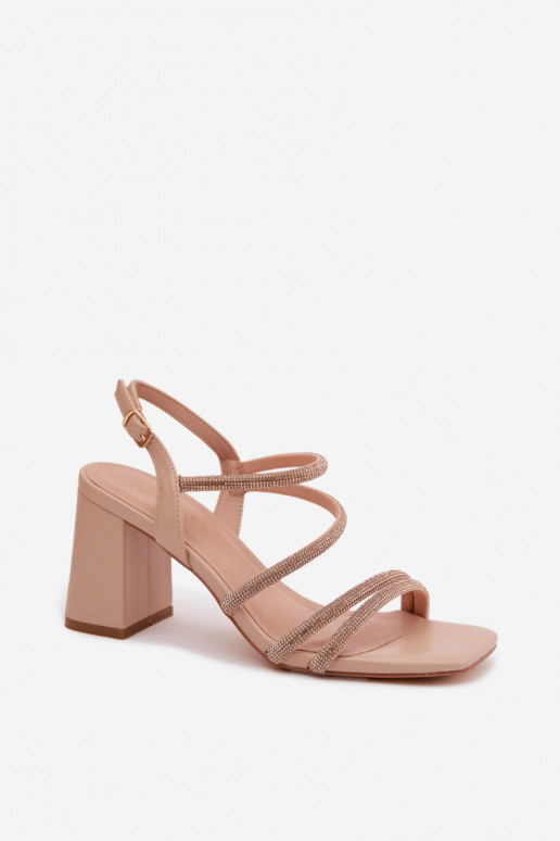 Sandalias de tacón alto para mujer. con rayas y circonitas beige Brelia