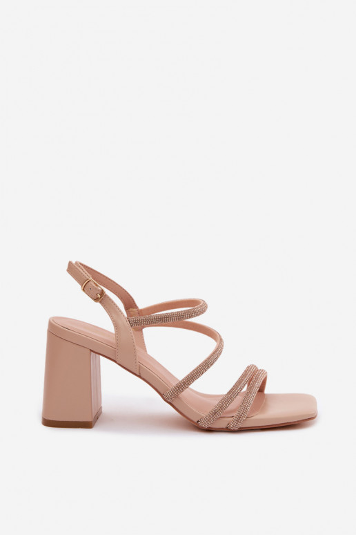 Sandalias de tacón alto para mujer. con rayas y circonitas beige Brelia