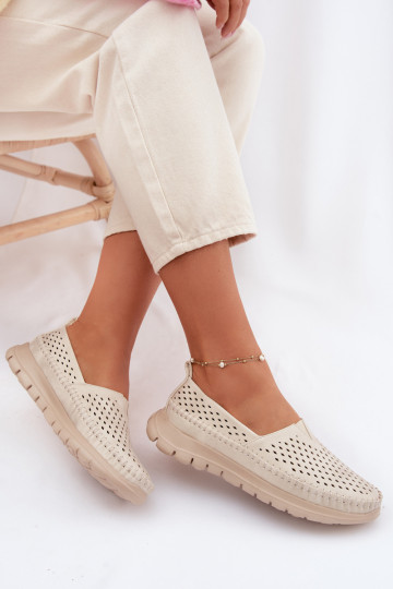 con elementos calados  mocasines de mujer Sergio Leone MK099H beige-color dorado