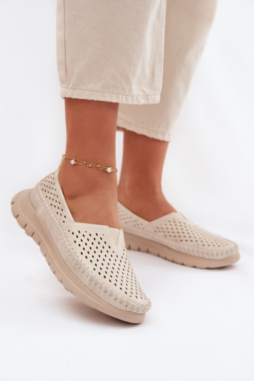 con elementos calados  mocasines de mujer Sergio Leone MK099H beige-color dorado 2