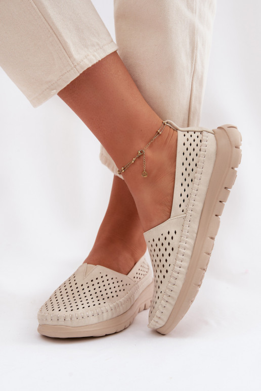 con elementos calados  mocasines de mujer Sergio Leone MK099H beige-color dorado