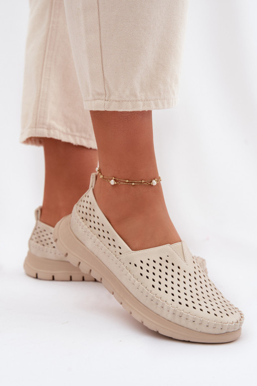 con elementos calados  mocasines de mujer Sergio Leone MK099H beige-color dorado