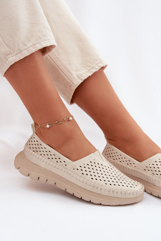 con elementos calados  mocasines de mujer Sergio Leone MK099H beige-color dorado