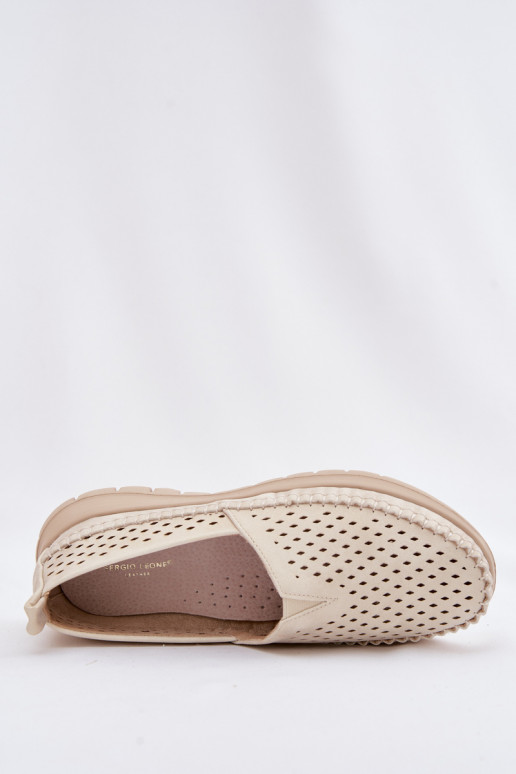 con elementos calados  mocasines de mujer Sergio Leone MK099H beige-color dorado