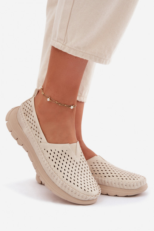 con elementos calados  mocasines de mujer Sergio Leone MK099H beige-color dorado