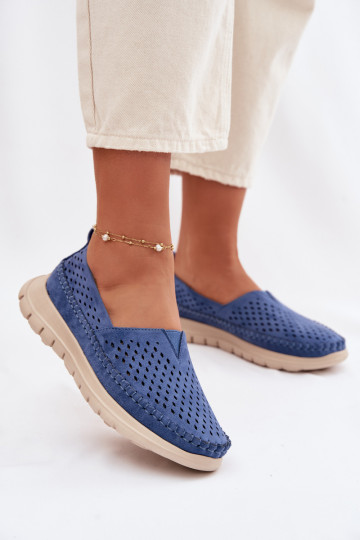 Mocasines de mujer con elementos calados Sergio Leone MK099H color azul