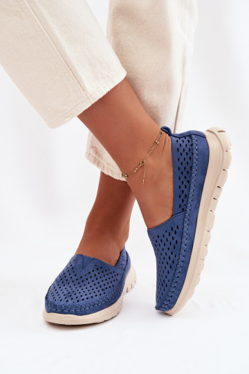Mocasines de mujer con elementos calados Sergio Leone MK099H color azul 2