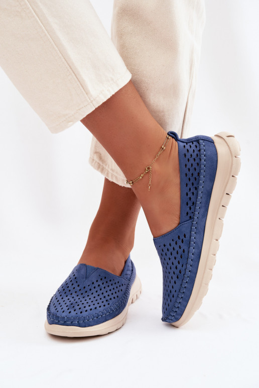 con elementos calados  mocasines de mujer Sergio Leone MK099H color azul