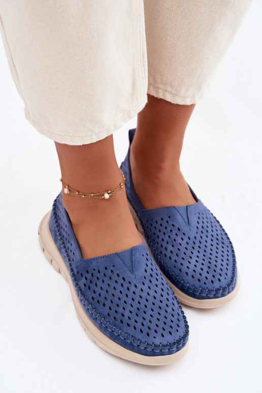 con elementos calados  mocasines de mujer Sergio Leone MK099H color azul