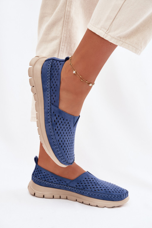 con elementos calados  mocasines de mujer Sergio Leone MK099H color azul