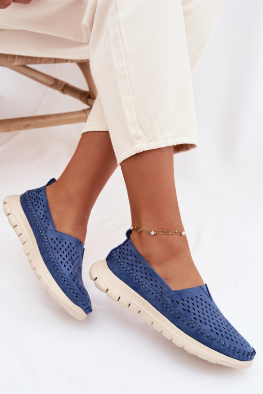 con elementos calados  mocasines de mujer Sergio Leone MK099H color azul