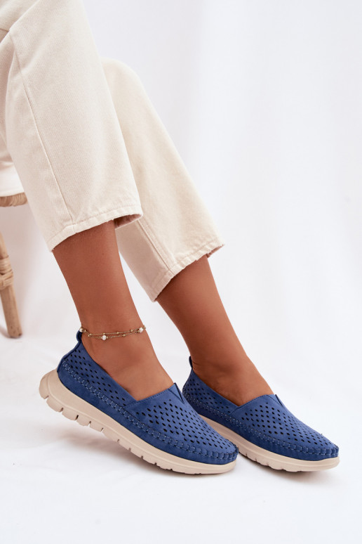 con elementos calados  mocasines de mujer Sergio Leone MK099H color azul