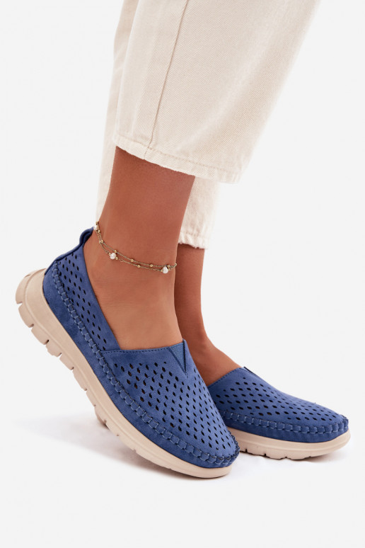 con elementos calados  mocasines de mujer Sergio Leone MK099H color azul