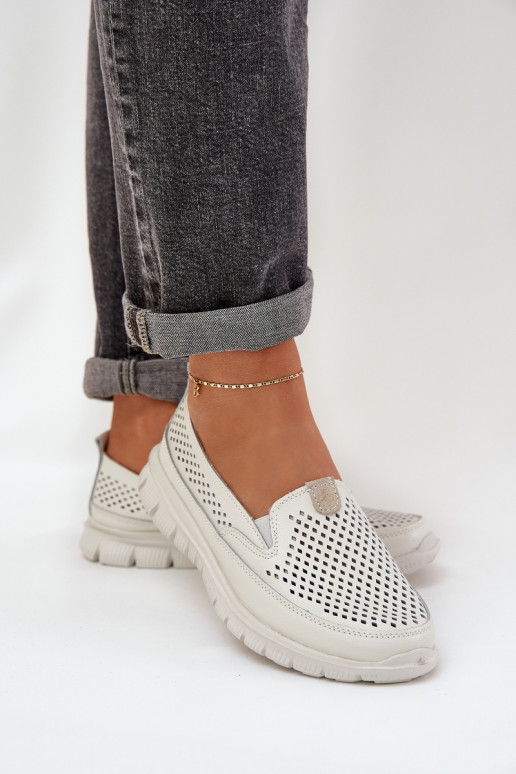  Piel con elementos calados Mocasines de plataforma de mujer el color blanco Tanelora