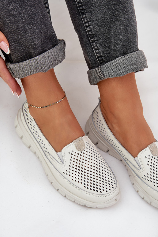  Piel con elementos calados Mocasines de plataforma de mujer el color blanco Tanelora