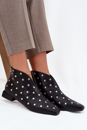 Botines de mujer con tacón suave y adornos plateados color negro Rosalind