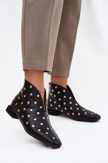 Botines de mujer con tacón suave y adornos plateados color negro Rosalind 2