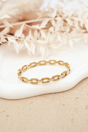 Pulsera de mujer decorada con circonitas cúbicas color dorado 2