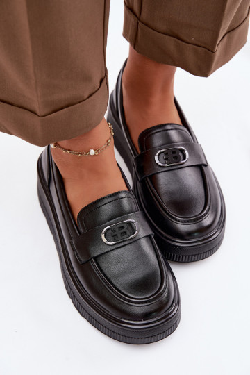 Mocasines de piel para mujer con plataforma Vinceza 39974 color negro