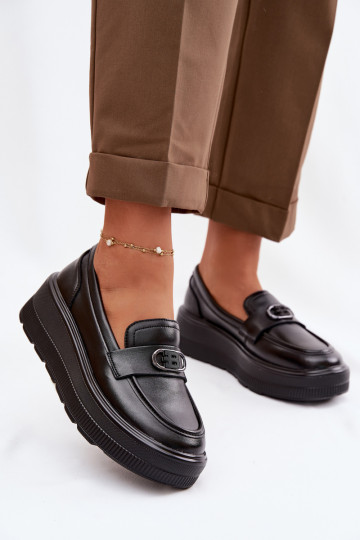 Mocasines de piel para mujer con plataforma Vinceza 39974 color negro 2