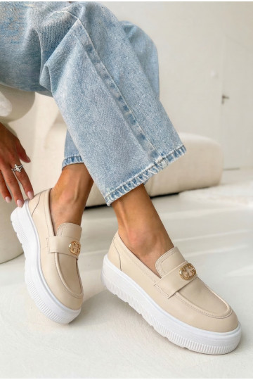 Mocasines para mujer con plataforma de cuero Vinceza 39974 color arena