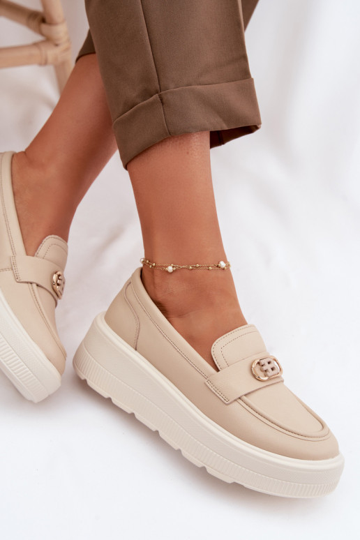 Piel Mocasines de plataforma de mujer Vinceza 39974 beige