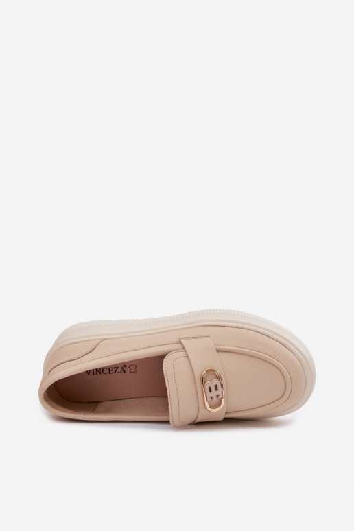 Piel Mocasines de plataforma de mujer Vinceza 39974 beige