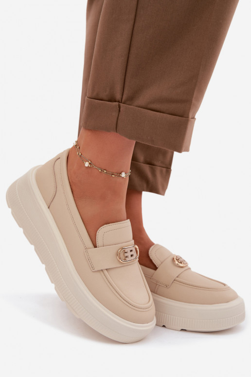Piel Mocasines de plataforma de mujer Vinceza 39974 beige