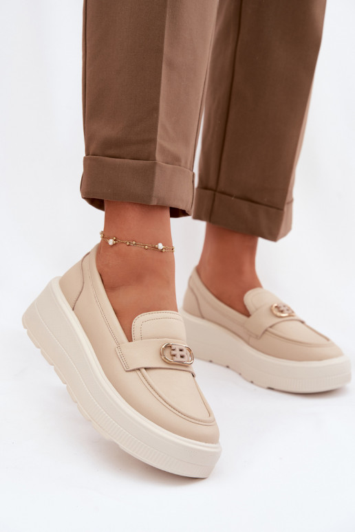 Piel Mocasines de plataforma de mujer Vinceza 39974 beige