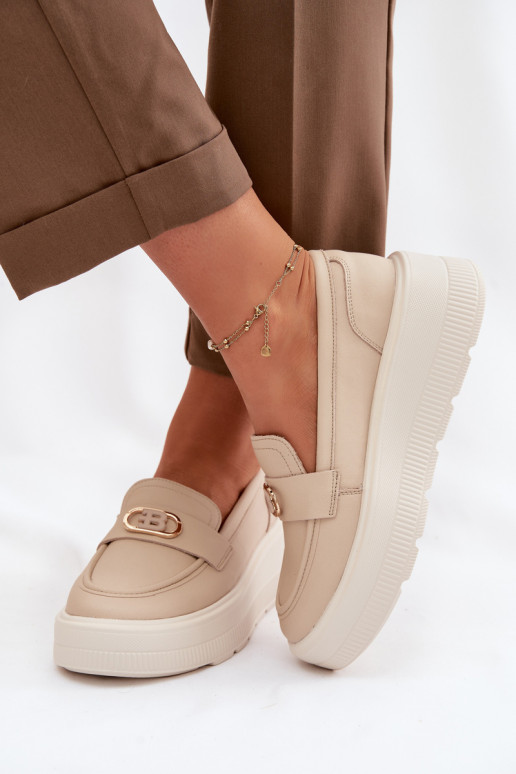 Piel Mocasines de plataforma de mujer Vinceza 39974 beige