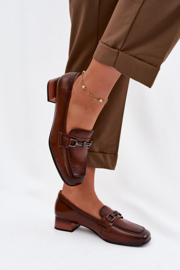 Zapatos de piel para mujer con adornos Vinceza 39978 color marrón