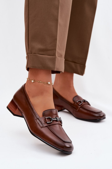 Zapatos de piel para mujer con adornos Vinceza 39978 color marrón 2