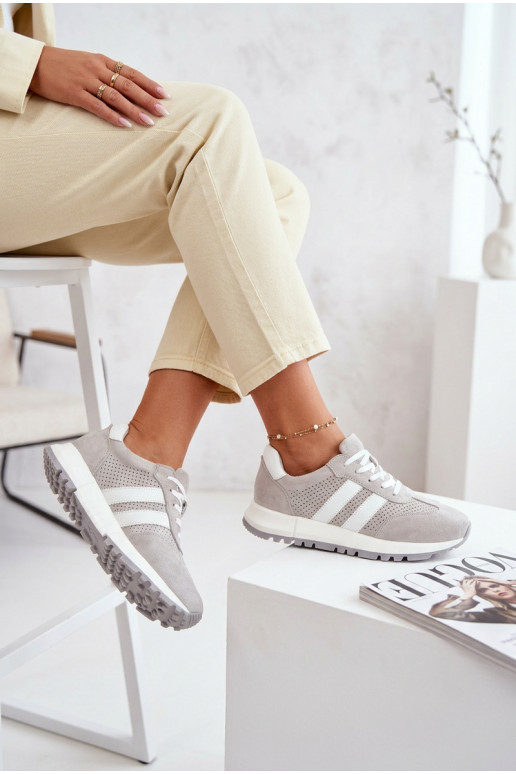 Zapatillas modelo zapatos. FemeninoActivadoturalnego de gamuzau color gris Tiene querceline