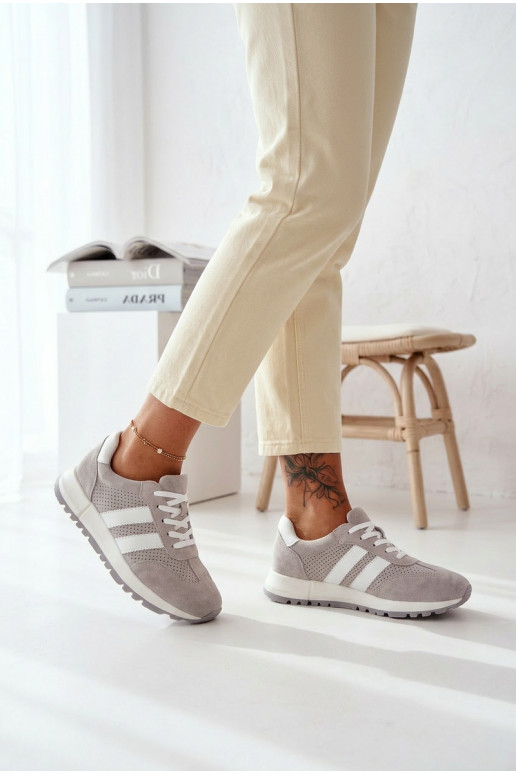 Zapatillas modelo zapatos. FemeninoActivadoturalnego de gamuzau color gris Tiene querceline