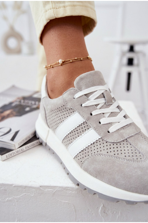 Zapatillas modelo zapatos. FemeninoActivadoturalnego de gamuzau color gris Tiene querceline